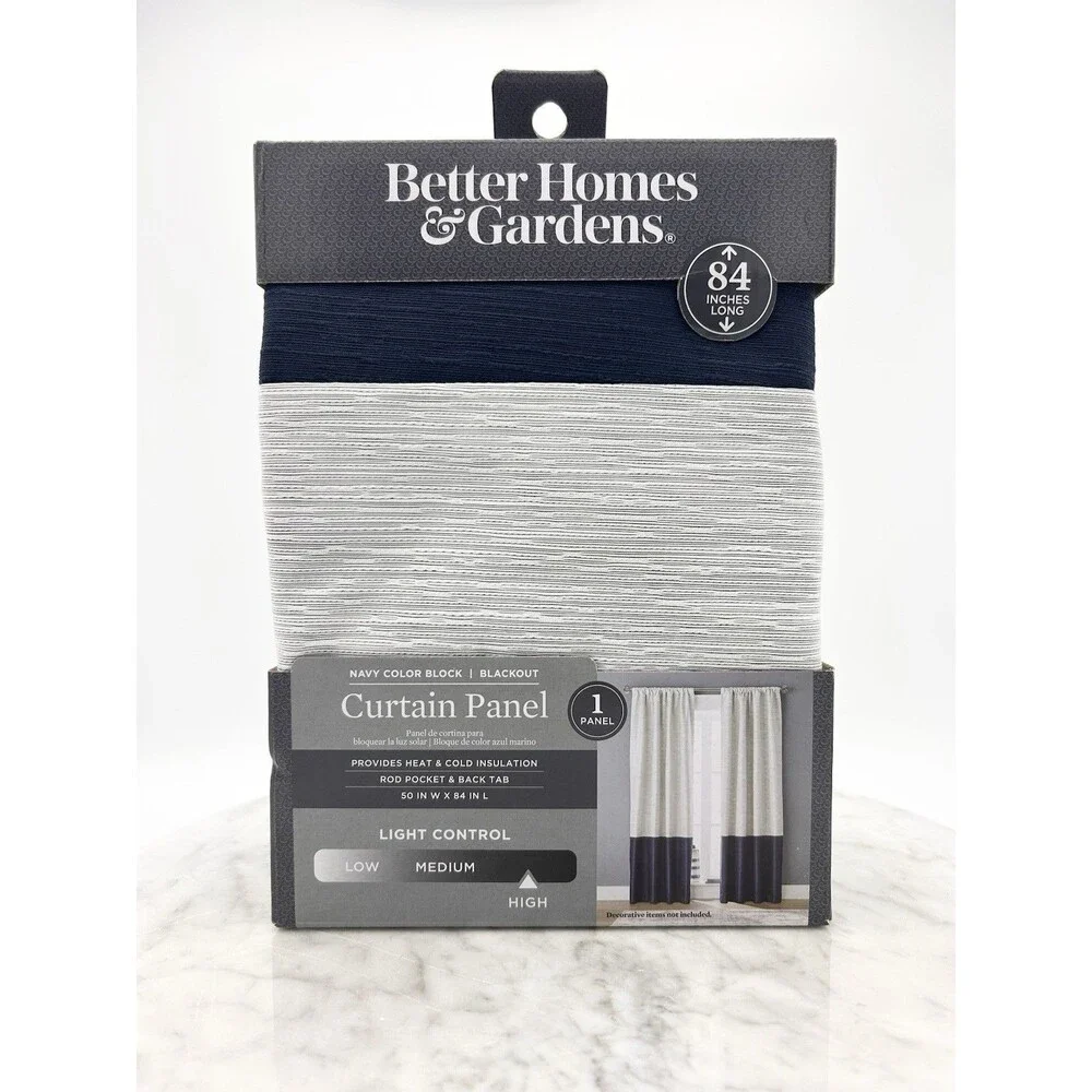 Better Homes & Gardens Navy Color Block Blackout Curtain Panel 50x84in Blue Cove